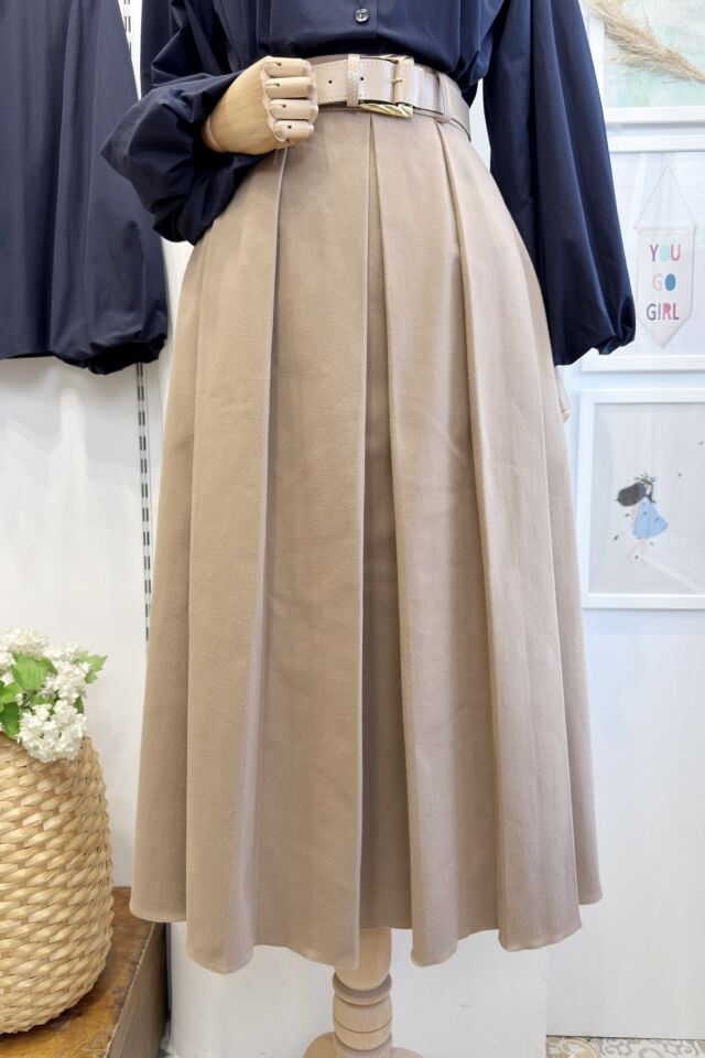 Camel Kalın Pileli Kemer Detaylı Sunrise Etek