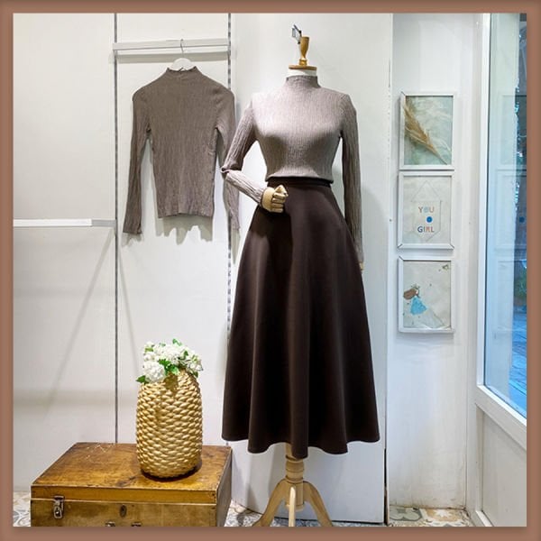 Acı kahve scuba kumaş etek