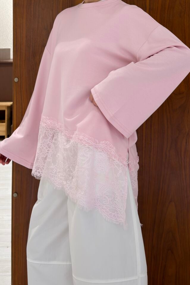 Pembe Dantel Detaylı Oysila Bluz