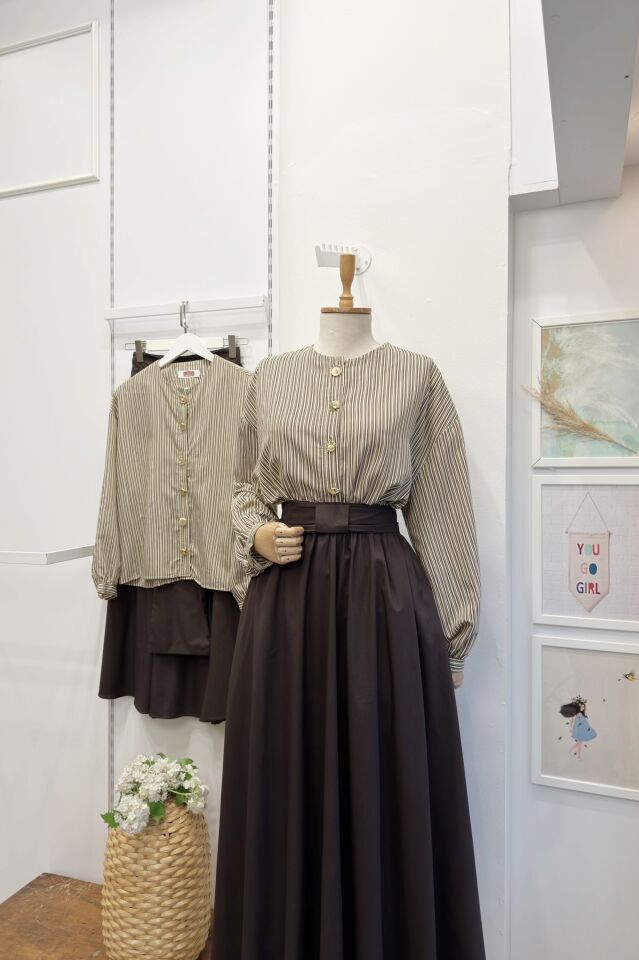 Acı Kahve Çizgi Gömlekli Volume Takım