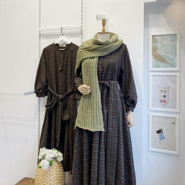 Yeşil Brioche Örgü Atkı