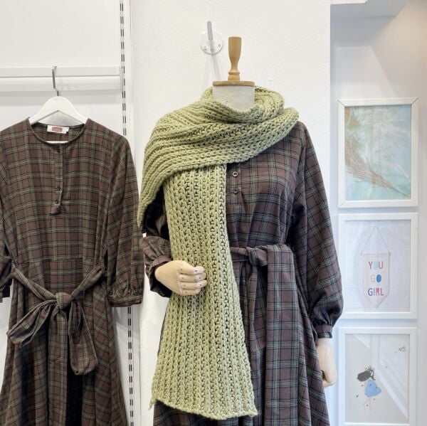 Yeşil Brioche Örgü Atkı