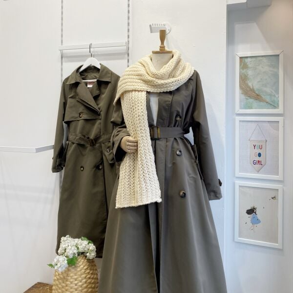 Krem Brioche Örgü Atkı