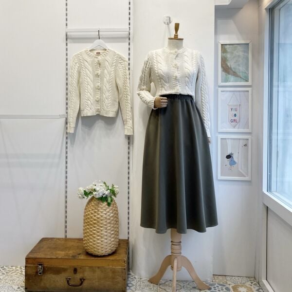 Haki  Yeşili Beli Lastikli Kloş Model Scuba Etek