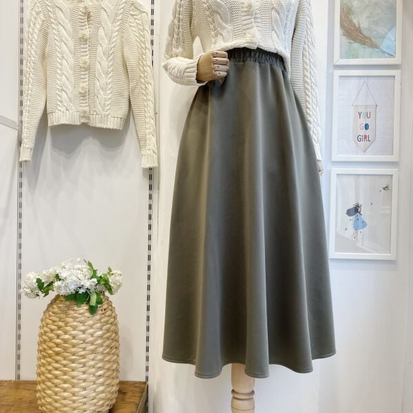 Haki  Yeşili Beli Lastikli Kloş Model Scuba Etek