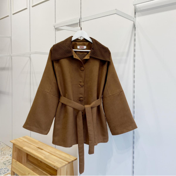 Kahverengi Kuşaklı Süet Ceket