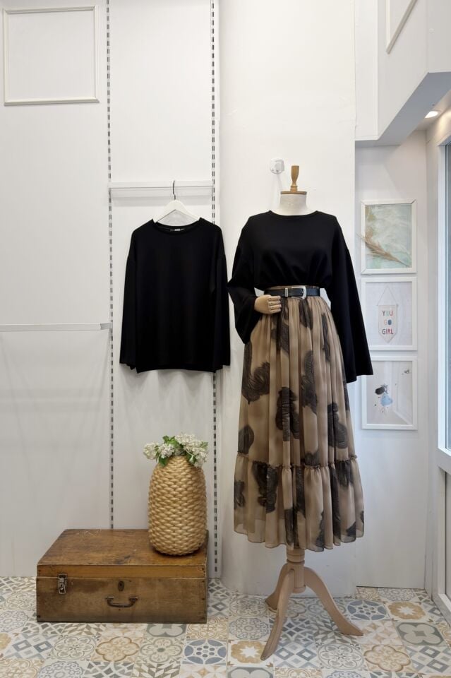 Camel Desenli Vienna Şifon Etek