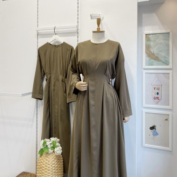 Haki Yeşili Modal Kumaş Frise Elbise