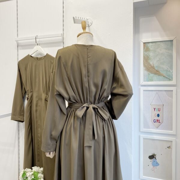 Haki Yeşili Modal Kumaş Frise Elbise