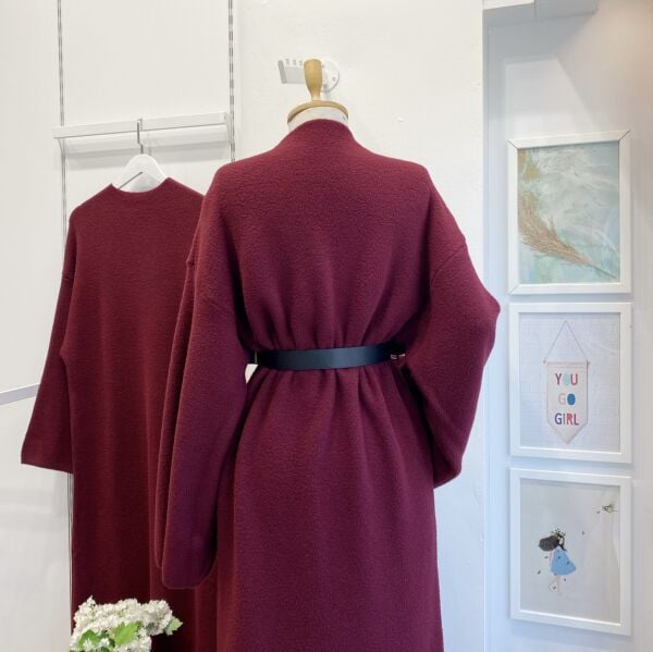 Bordo Peluş Triko Elbise