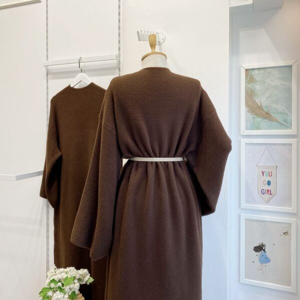 Kahverengi Peluş Triko Elbise