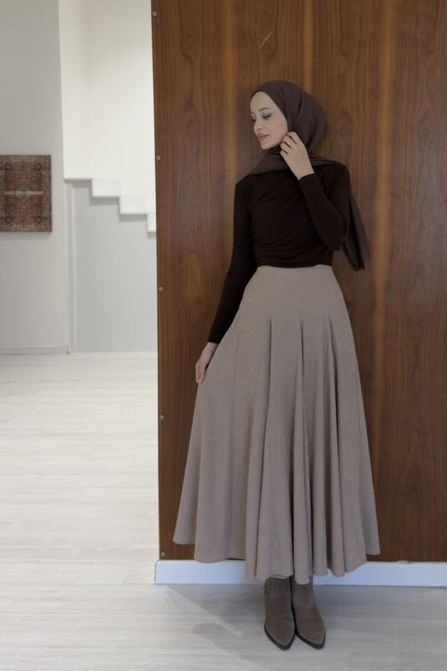 Minik Ekoseli Kahverengi Vual Keten Etek