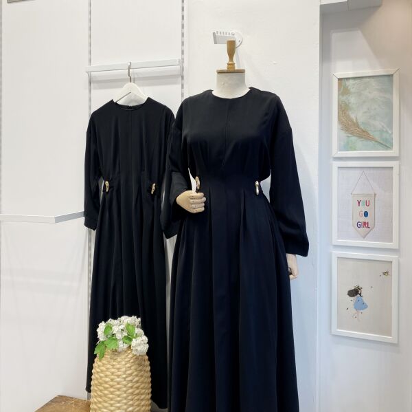 Siyah Modal Kumaş Frise Elbise