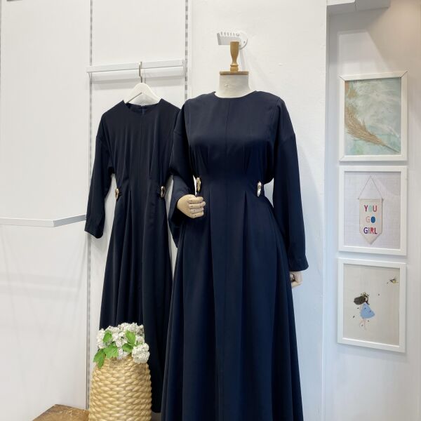 Lacivert Modal Kumaş Frise Elbise