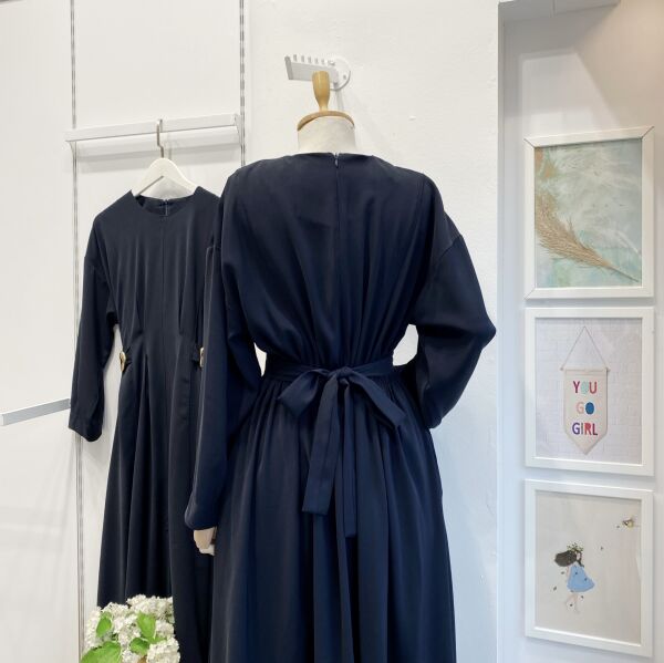 Lacivert Modal Kumaş Frise Elbise