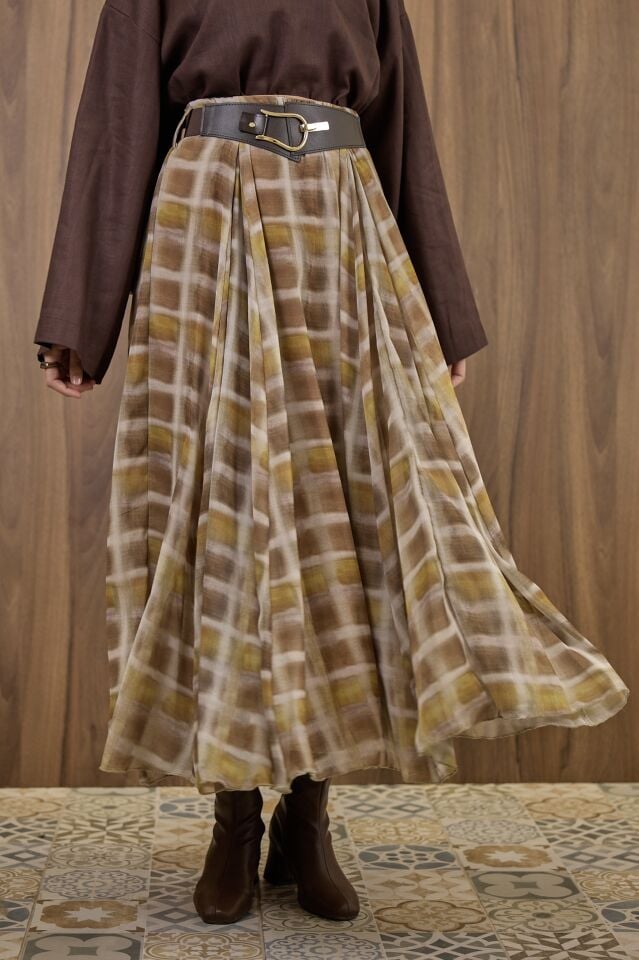 Kemerli Desenli Şifon Etek