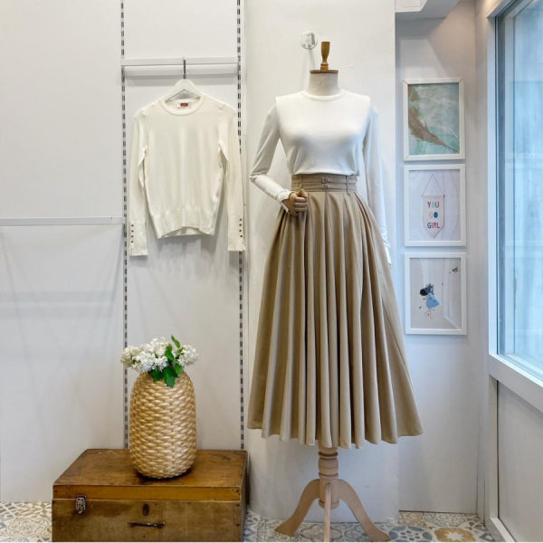 Bej İki Kemerli Fiorite Etek