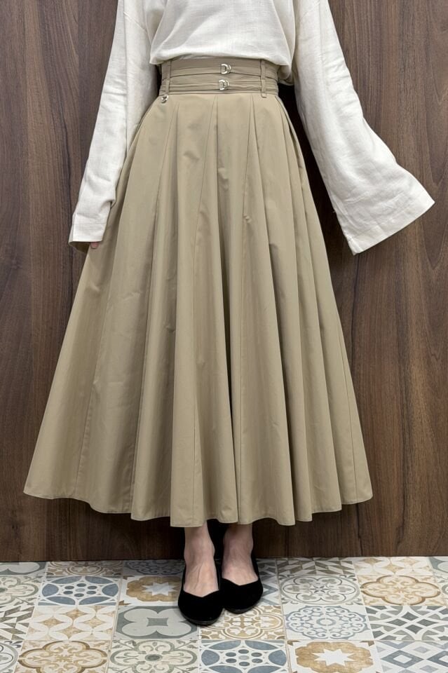 Bej İki Kemerli Fiorite Etek