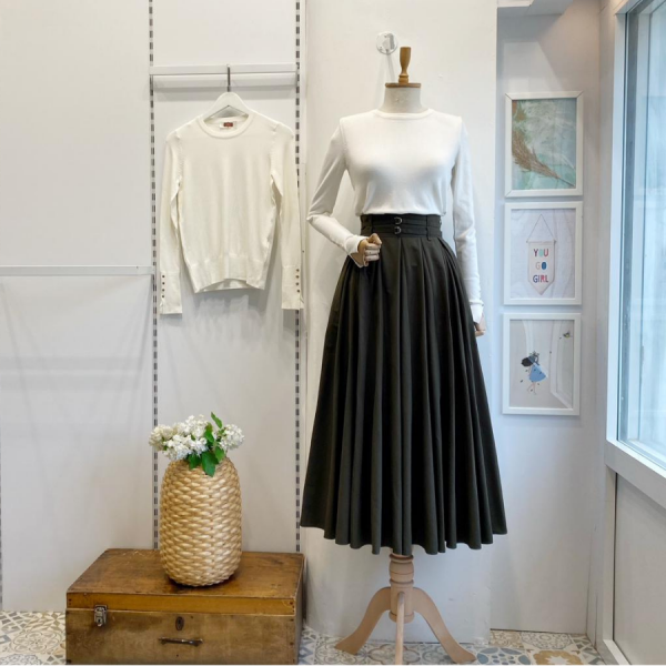 Haki Yeşili İki Kemerli Fiorite Etek