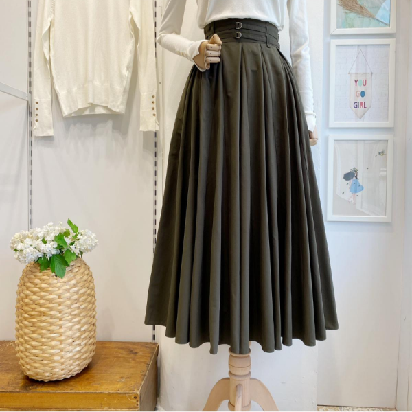 Haki Yeşili İki Kemerli Fiorite Etek