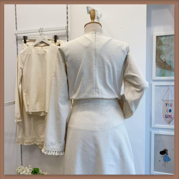 Püskül Detaylı Anvelop Etekli Keten Takım