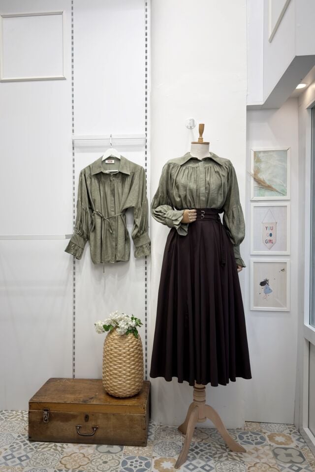 Acı Kahve İki Kemerli Fiorite Etek