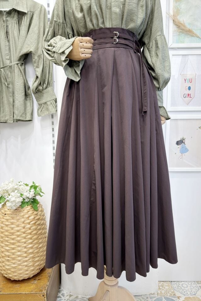 Acı Kahve İki Kemerli Fiorite Etek