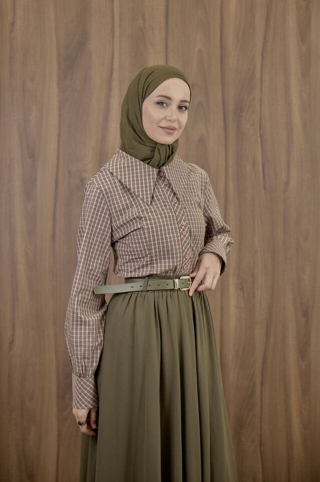 Ekose Pembe Poplin Gömlek