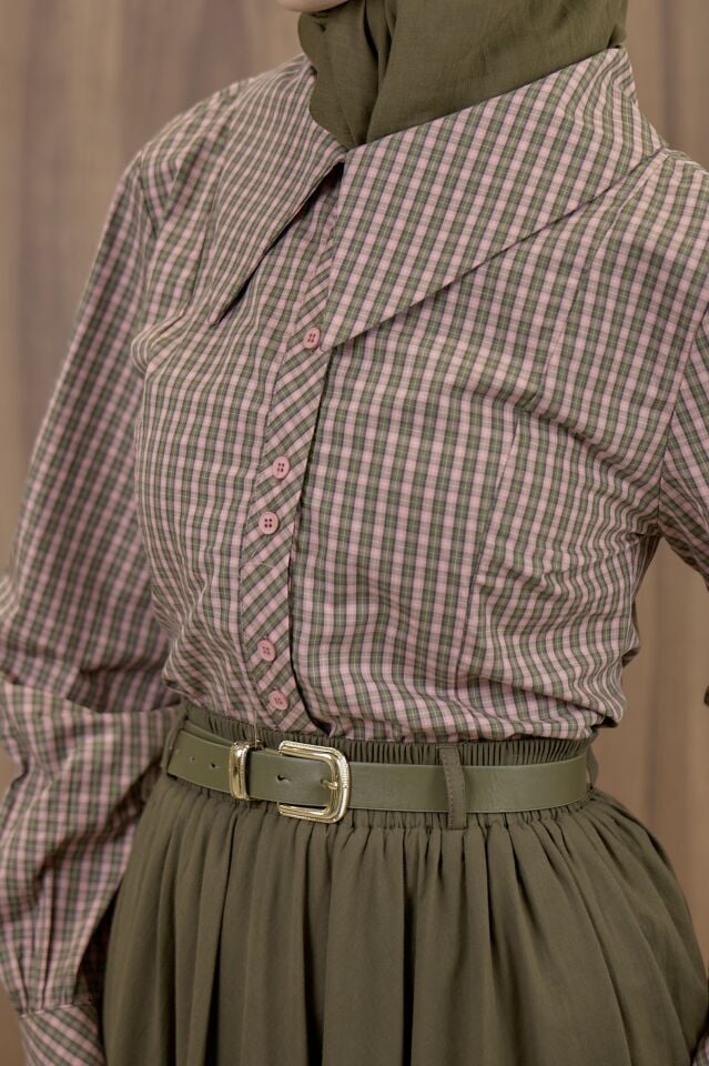 Ekose Pembe Poplin Gömlek