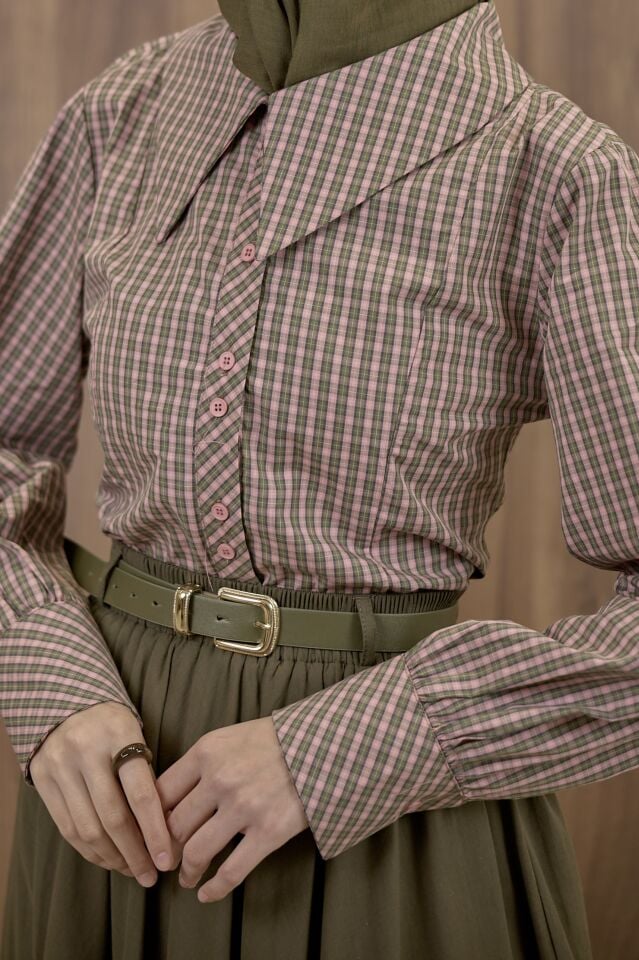 Ekose Pembe Poplin Gömlek