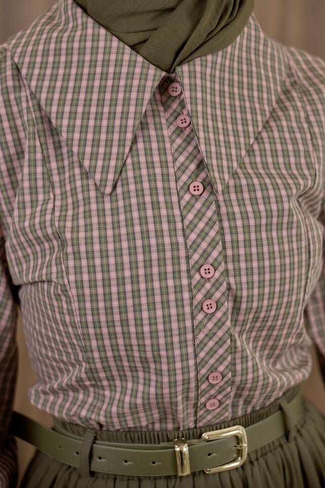 Ekose Pembe Poplin Gömlek