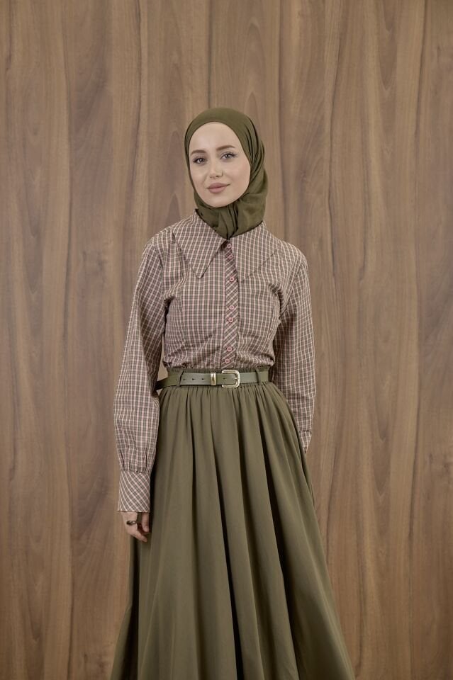 Ekose Pembe Poplin Gömlek