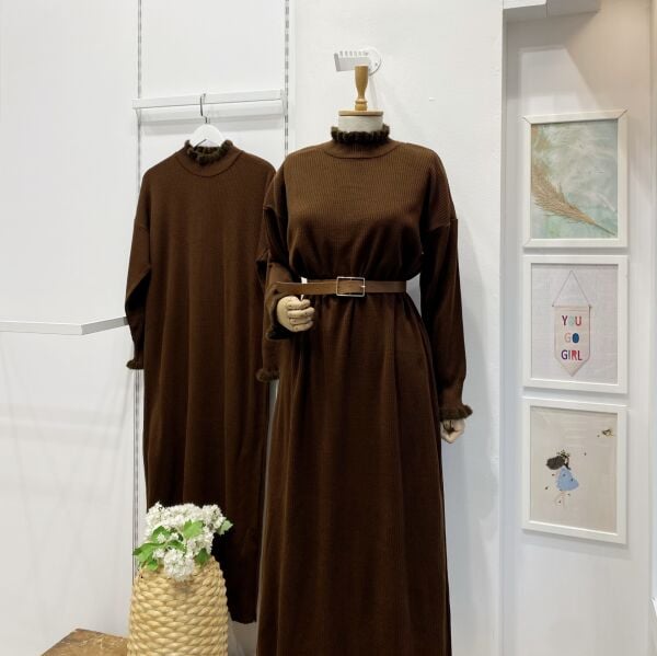 Kahverengi Fiamma Triko Elbise