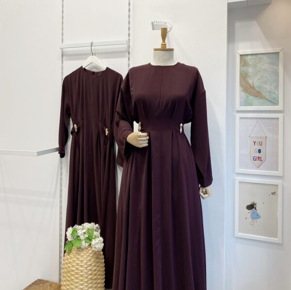 Mürdüm Modal Kumaş Frise Elbise