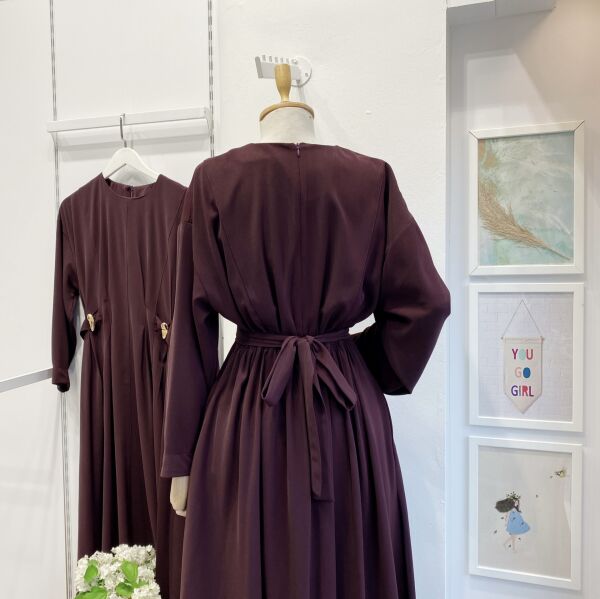 Mürdüm Modal Kumaş Frise Elbise