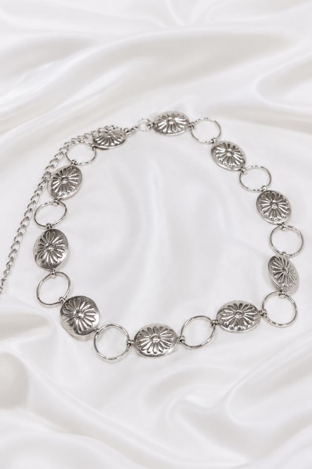 Fiore Desenli Silver Plaka Zincir Kemer