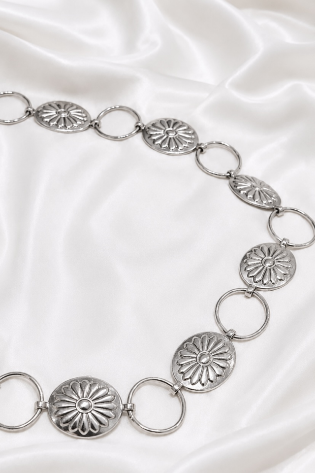 Fiore Desenli Silver Plaka Zincir Kemer