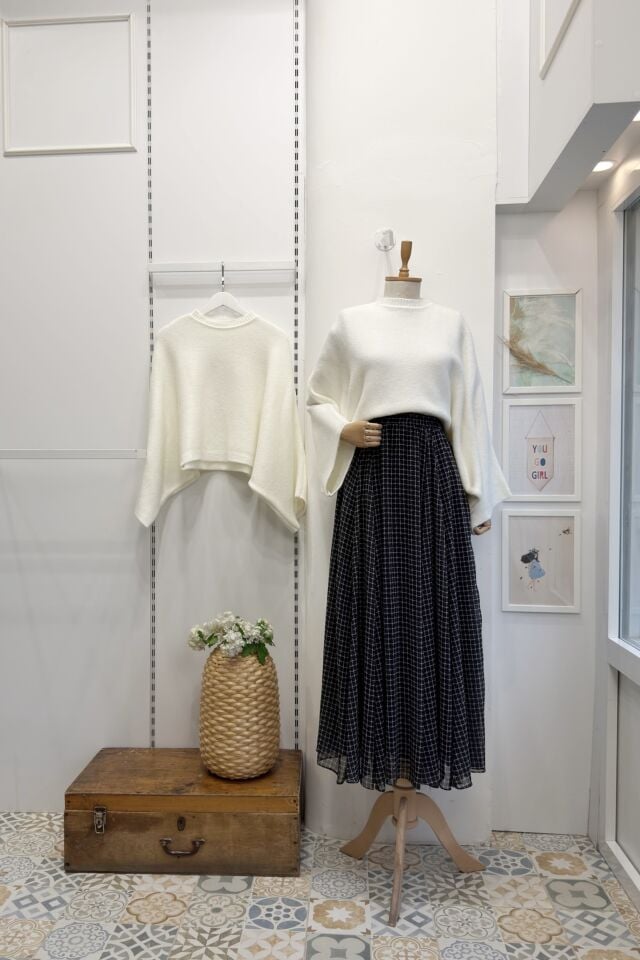 Siyah Şifon Kare Çizgili Etek