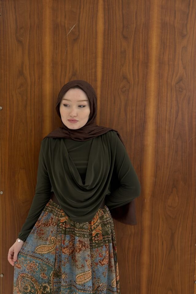 Yeşil Desenli Pantain Şifon Etekli Takım