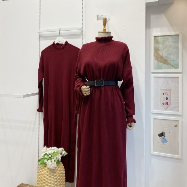 Bordo Fiamma Triko Elbise