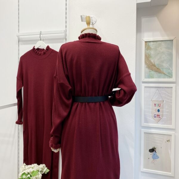 Bordo Fiamma Triko Elbise