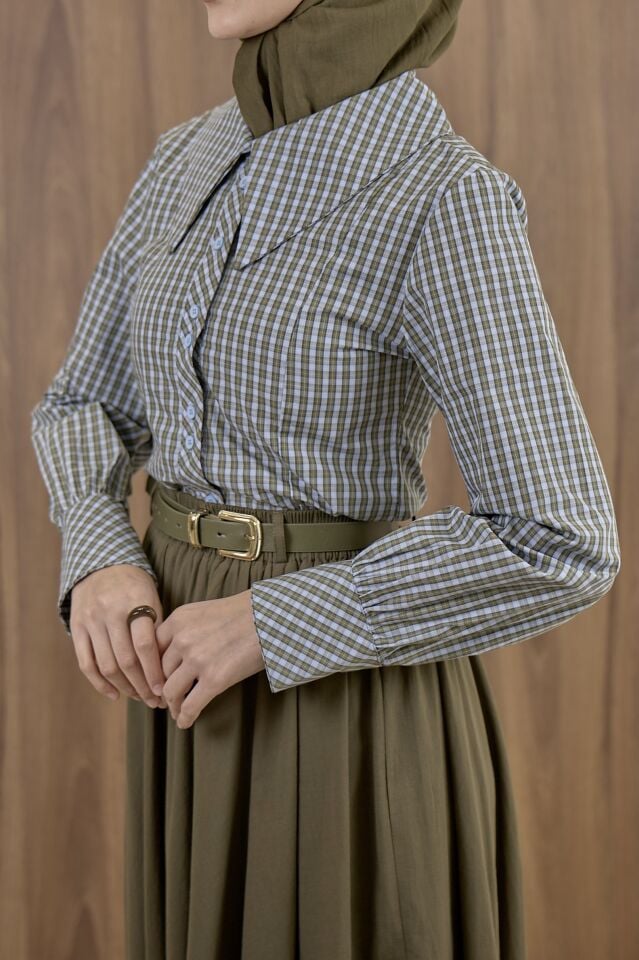 Ekose Poplin Mavi Gömlek