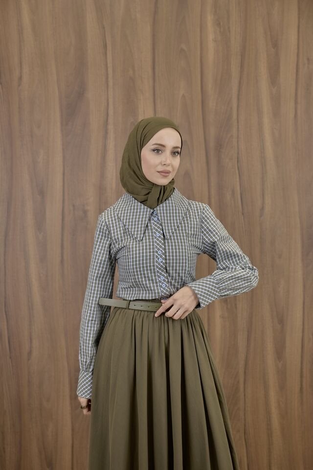 Ekose Poplin Mavi Gömlek