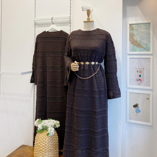 Acı Kahve Loops Örme Triko Elbise