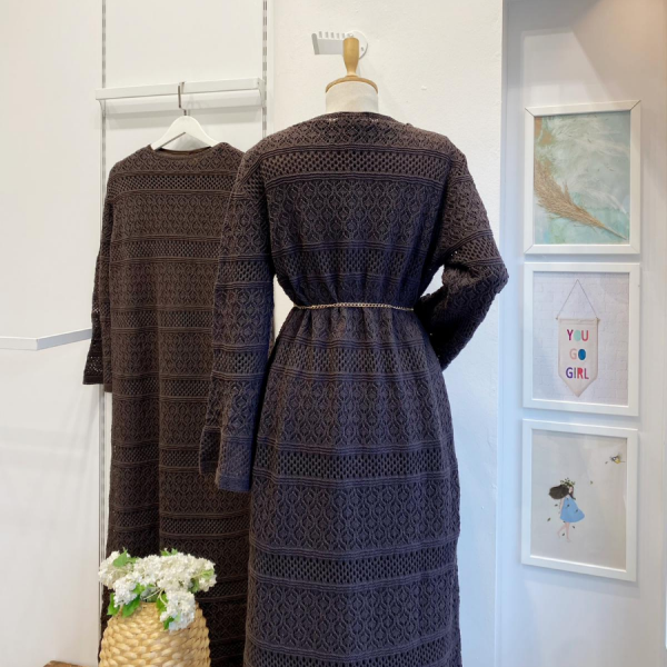 Acı Kahve Loops Örme Triko Elbise