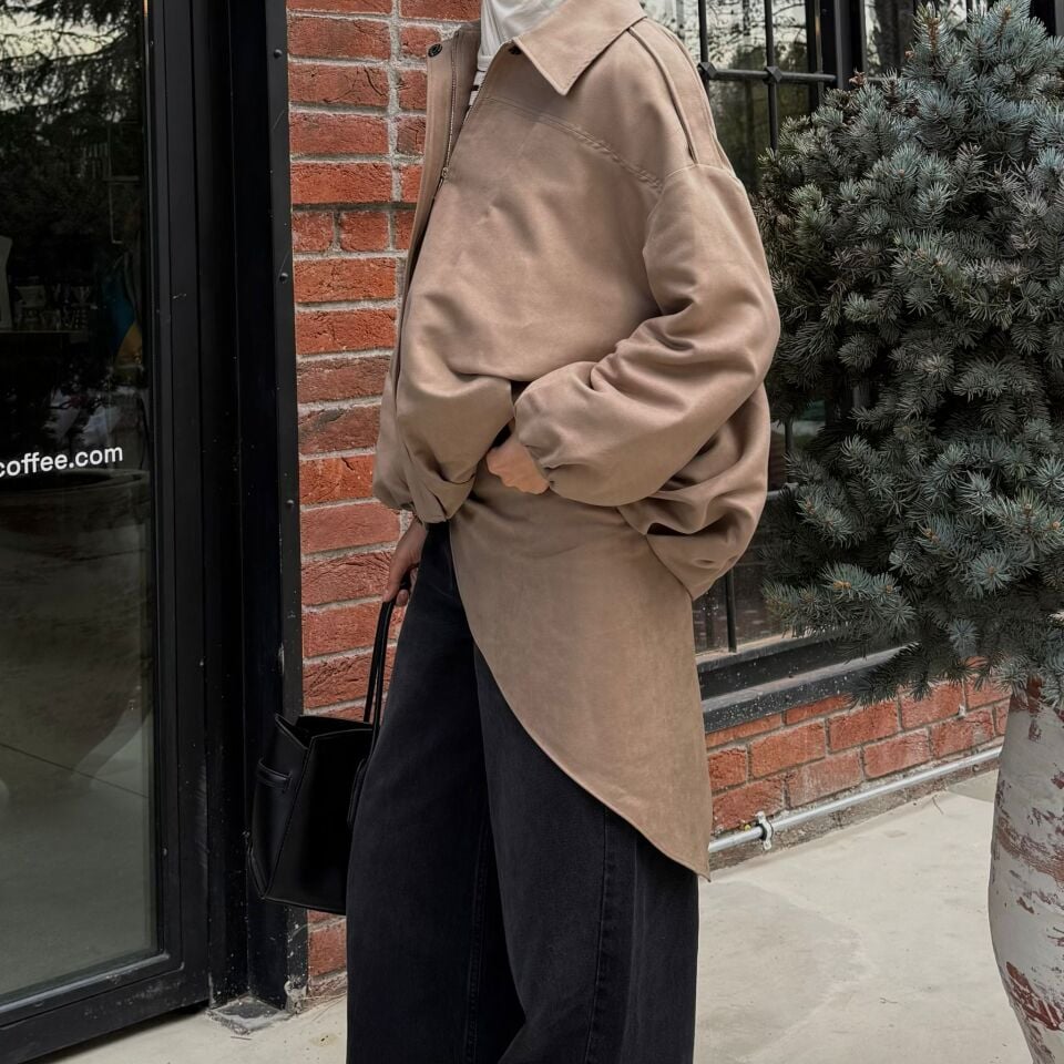 Faya Girls x Vizon Fular Detaylı Süet Bomber Ceket