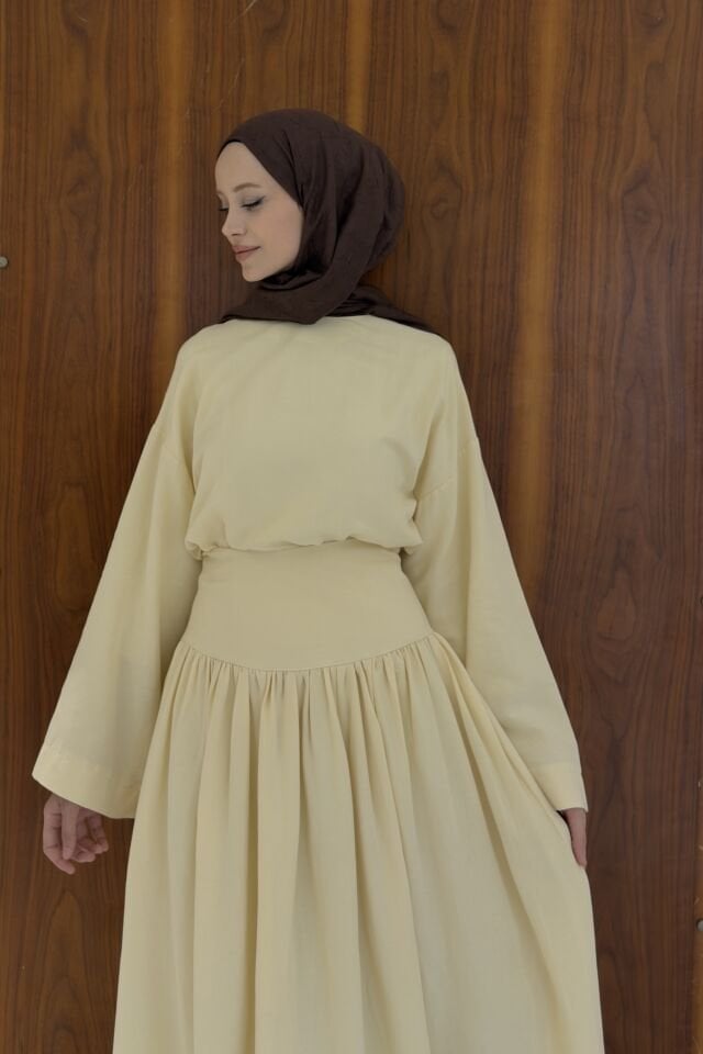 Butteryellow Bel Korsajlı Keten Takım