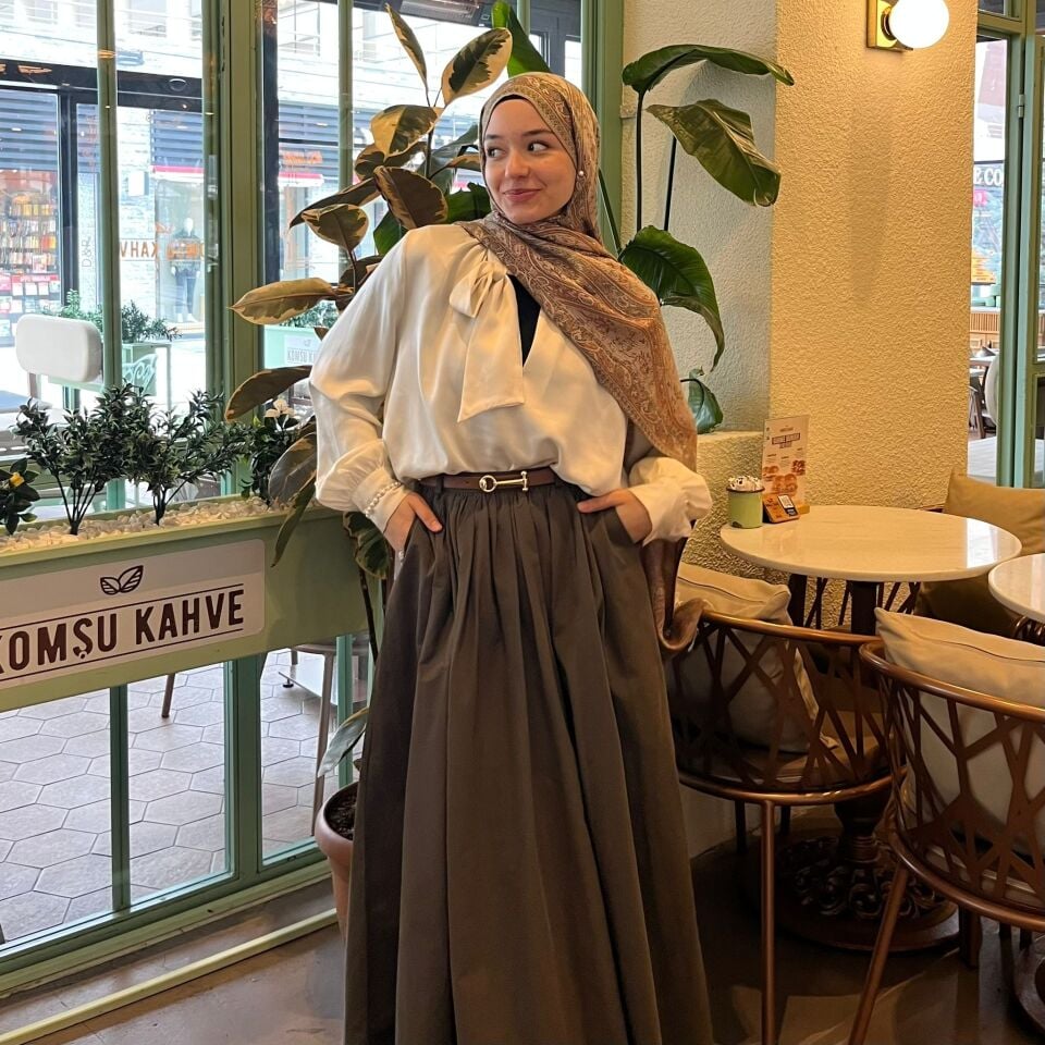 Faya Girls x Haki Yeşili Kemerli Sık Pileli Etek