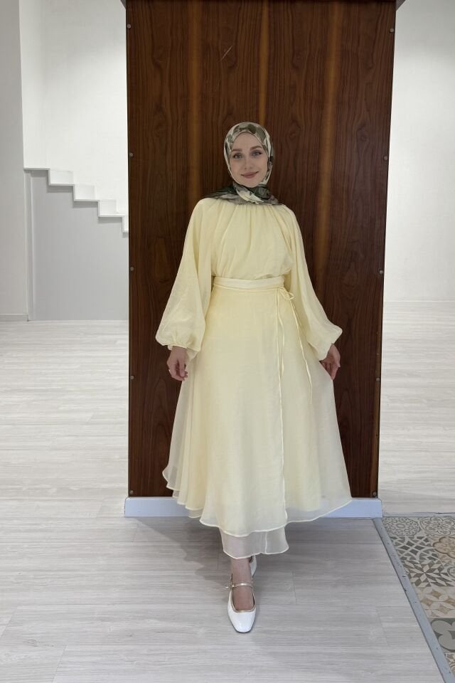 Dalgalı Şifon Kumaş Butteryellow Balon Kol Takım