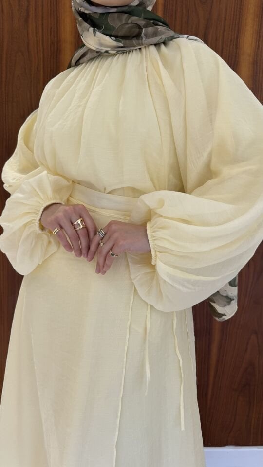 Dalgalı Şifon Kumaş Butteryellow Balon Kol Takım